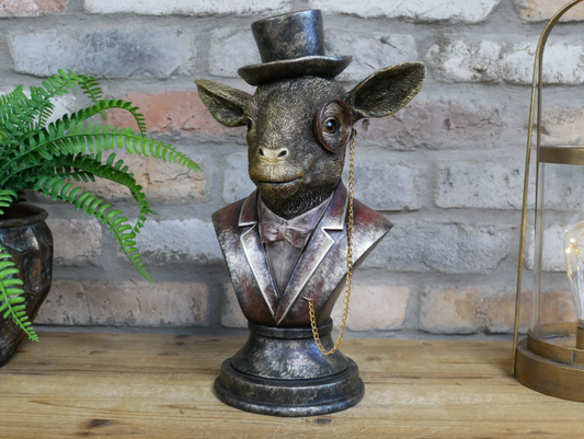 Gentlemen Goat bust with top hat statue home accessorie