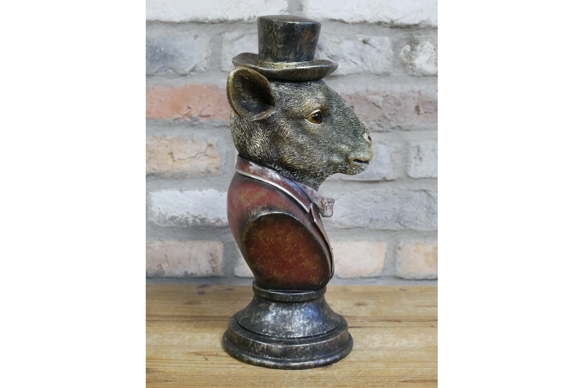 Gentlemen Goat bust with top hat statue home accessorie