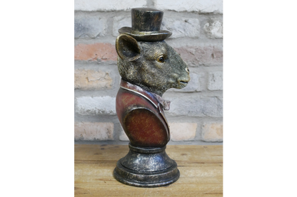 Gentlemen Goat bust with top hat statue home accessorie