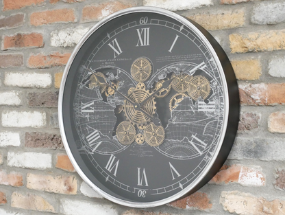 Large wall clock with moving cog detail home decor