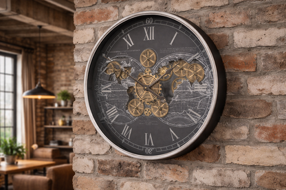 Large wall clock with moving cog detail home decor