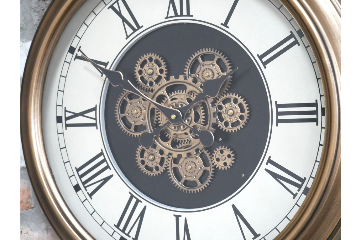 Soft gold cog moving wall clock