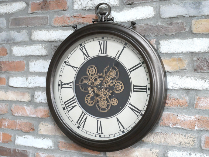 Dark bronze /brown metal  cog moving wall clock