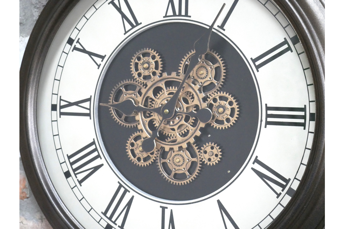Dark bronze /brown metal  cog moving wall clock