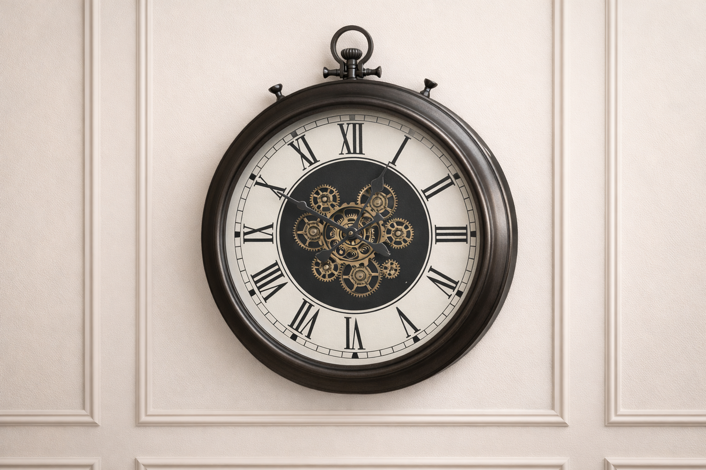 Dark bronze /brown metal  cog moving wall clock