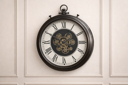 Dark bronze /brown metal  cog moving wall clock