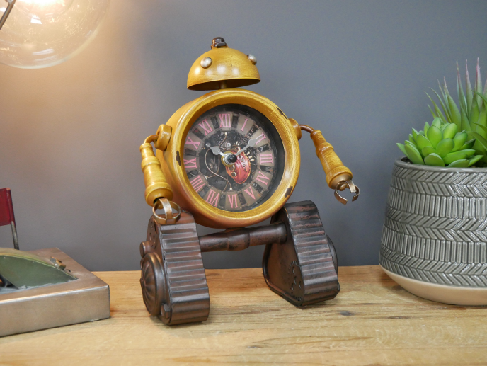 Yellow Robot Clock Perfect for Home Decor with Unique Design and Functional Timepiece