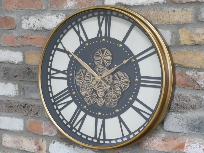 Round Gold Metal Cog Clock - 54cm x 54cm