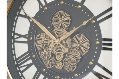Round Gold Metal Cog Clock - 54cm x 54cm