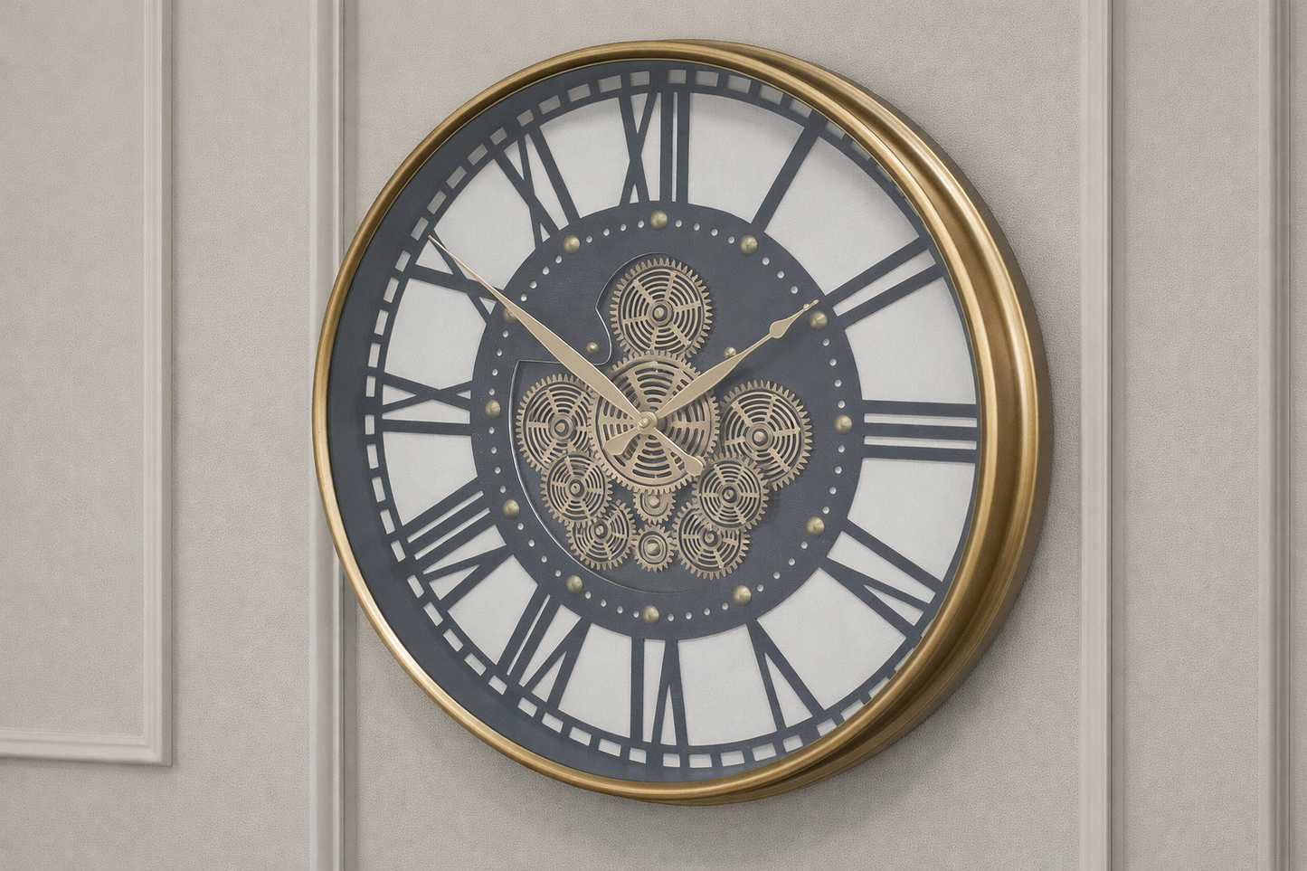 Round Gold Metal Cog Clock - 54cm x 54cm