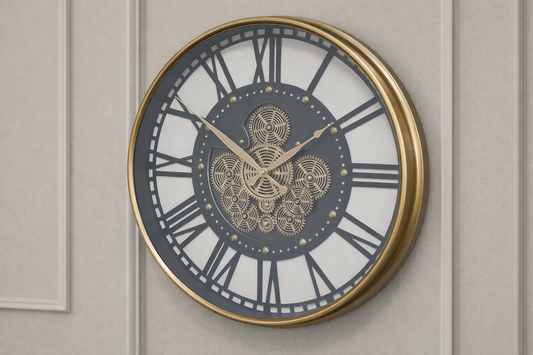Round Gold Metal Cog Clock - 54cm x 54cm