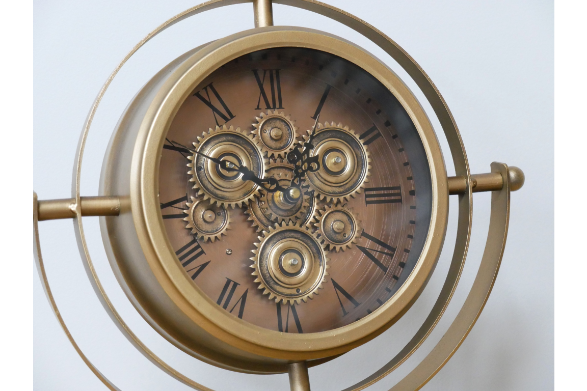 Gold mantle clock tripod legs with moving cog details