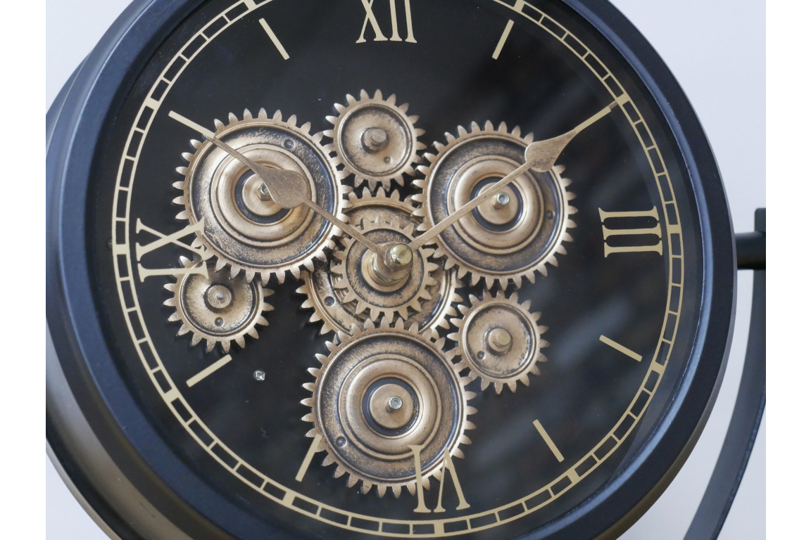 Black and gold moving cog detail clock