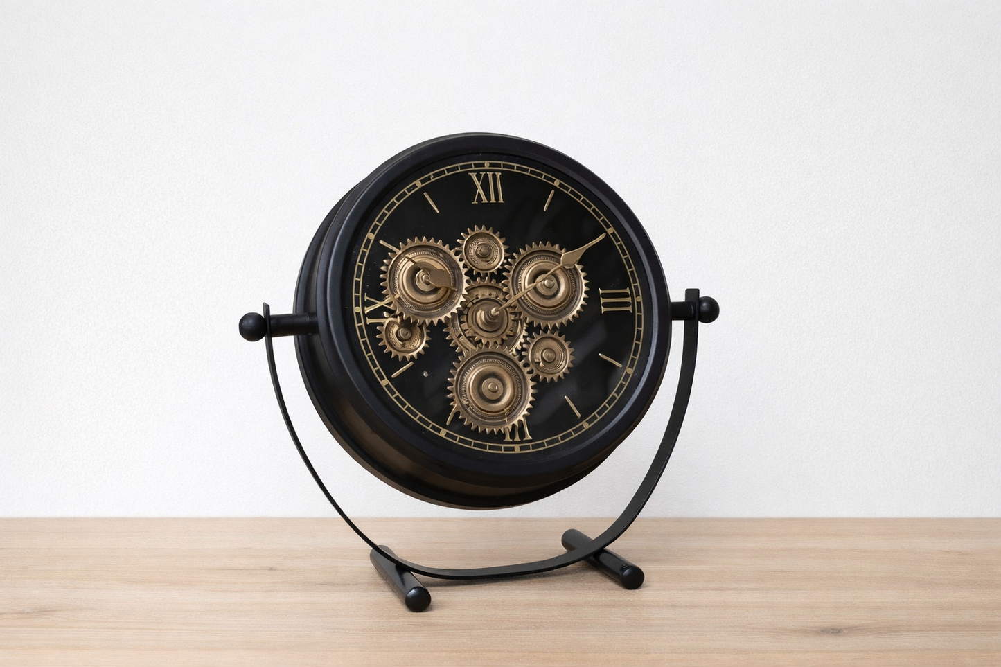 Black and gold moving cog detail clock