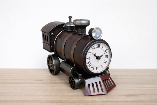 Train Clock for Home Decor - Vintage Style Locomotive Design with Roman Numerals and Detailed Features