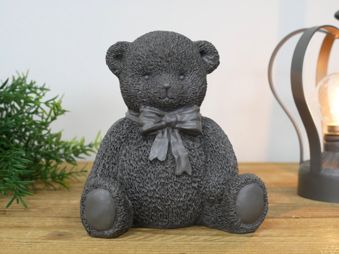 Grey teddy bear statue