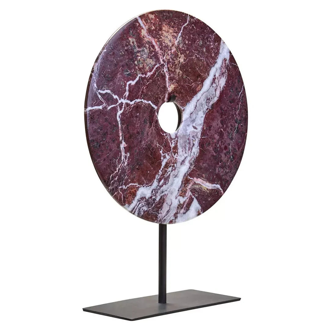 Red and white large marble disc statue