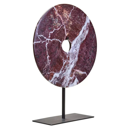 Red and white large marble disc statue