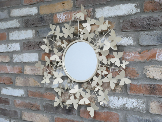 Cream metal butterfly mirror
