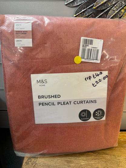 M & S Terracotta Smart Temperature Blackout Brushed pencil pleat  curtains 46 x 54 inch