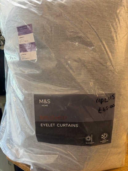 M & S Grey ultra Smart Temperature Blackout Brushed Eyelet curtains 86 x 90 inch