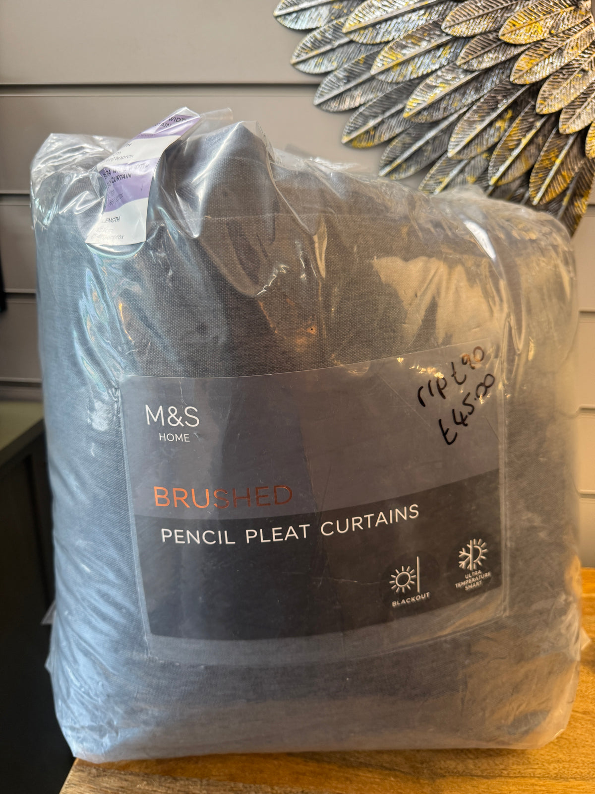 Marks and Spencer Charcoal Grey ultra Smart Temperature Blackout Brushed Pencil Pleat curtains  86 x 54 inch