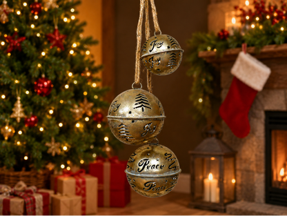 Set of 3 hanging Bells in gold