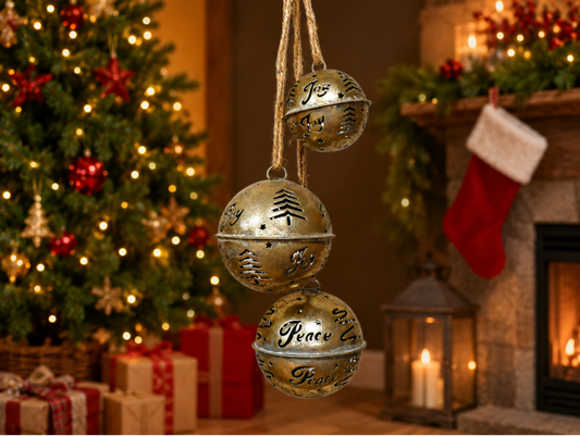 Set of 3 hanging Bells in gold