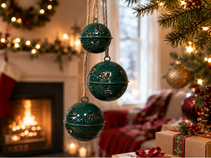 Set of 3 hanging Bells in green