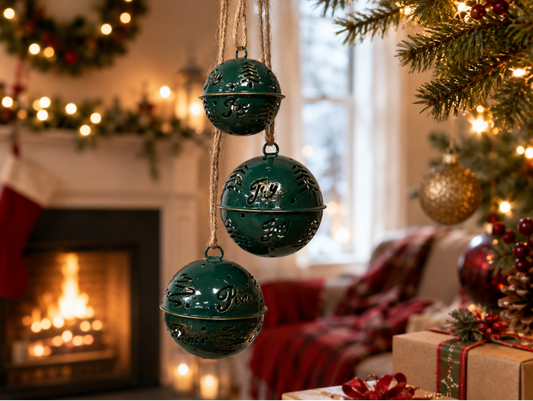 Set of 3 hanging Bells in green