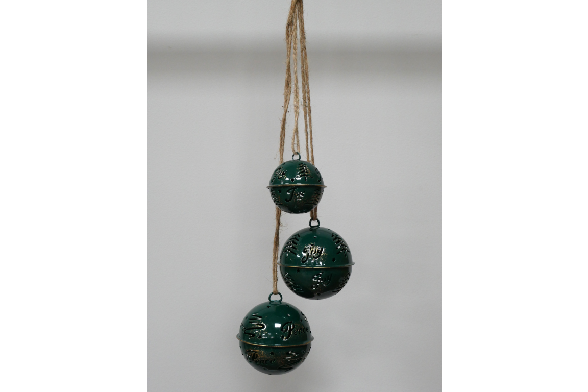 Set of 3 hanging Bells in green