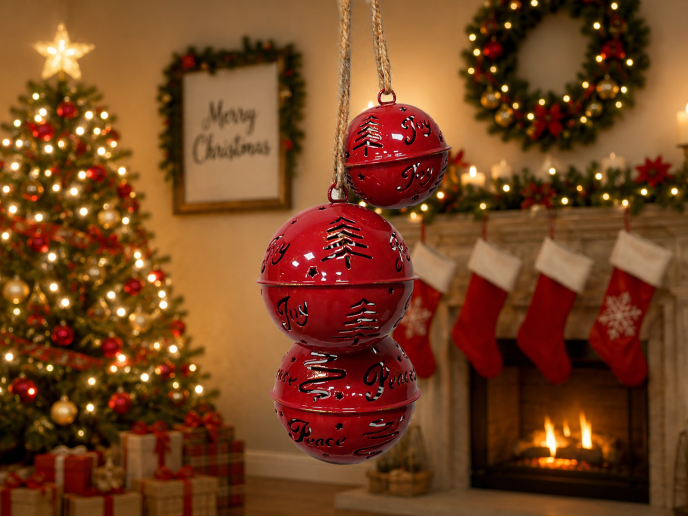 Set of 3 hanging Bells in red