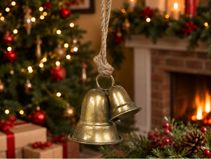 Hanging Double Gold Christmas Bells