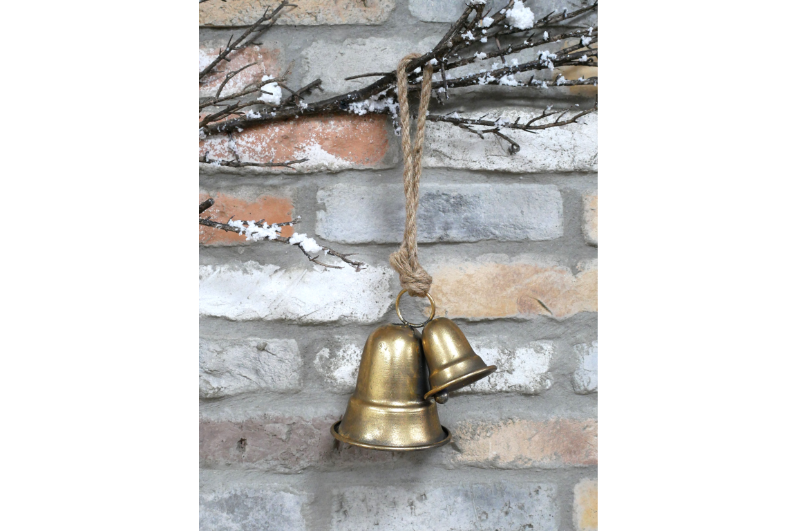 Hanging Double Gold Christmas Bells