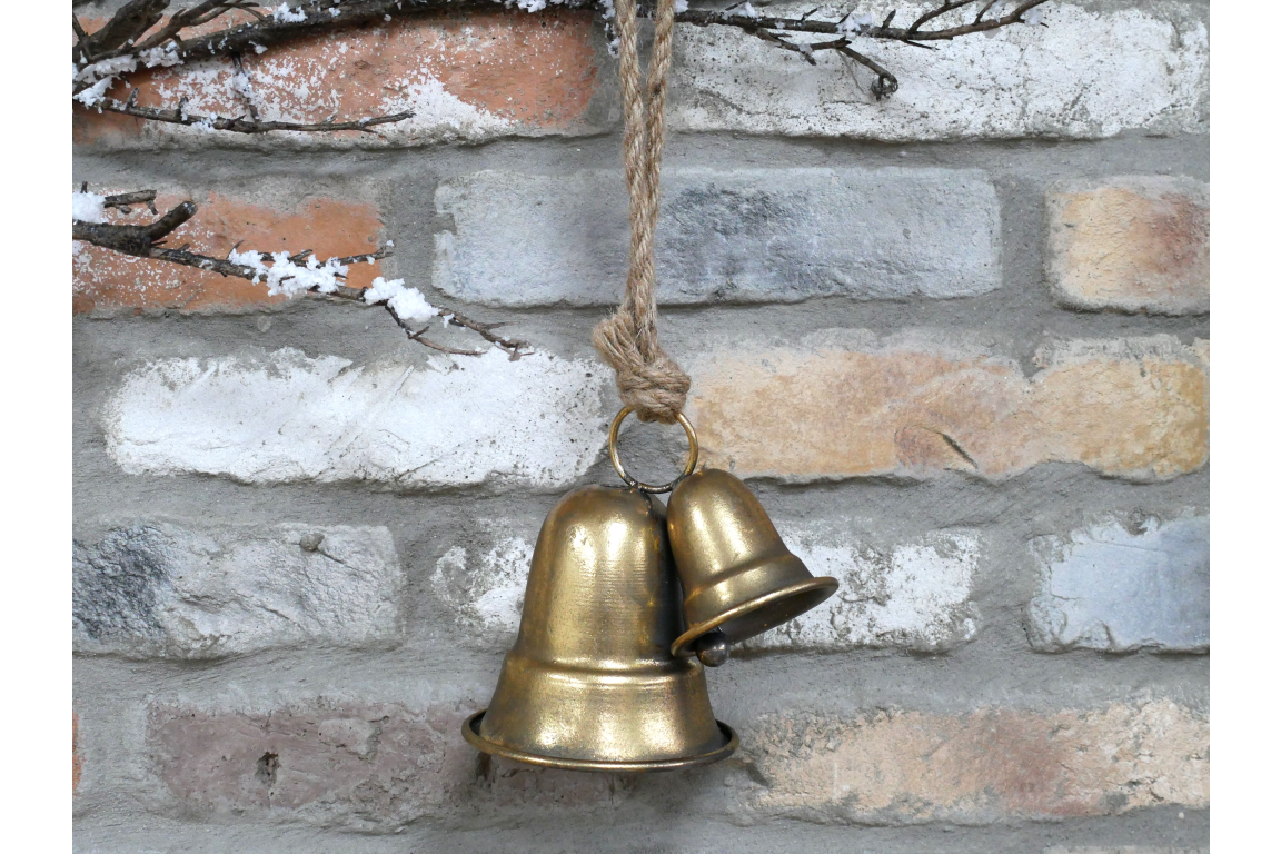 Hanging Double Gold Christmas Bells