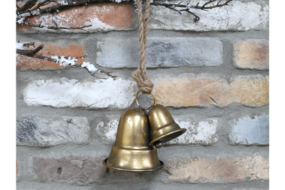 Hanging Double Gold Christmas Bells