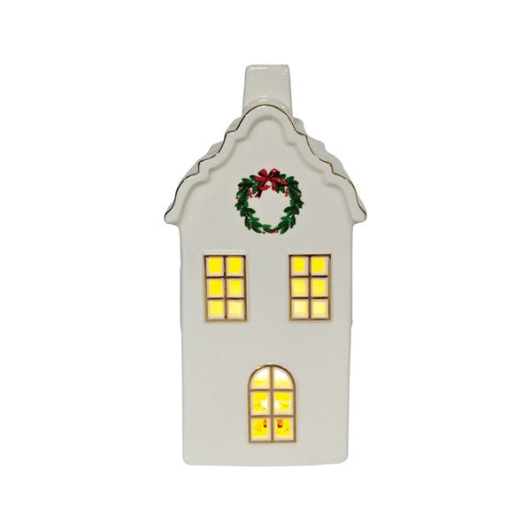 White & Gold LED Christmas House – 9 × 17cm