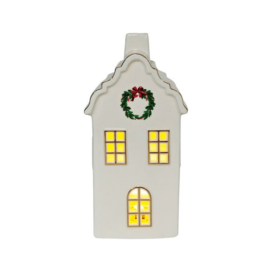 White & Gold LED Christmas House – 9 × 17cm