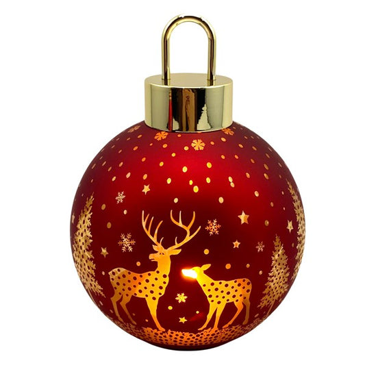 Red LED Reindeer Bauble – 15 × 20cm