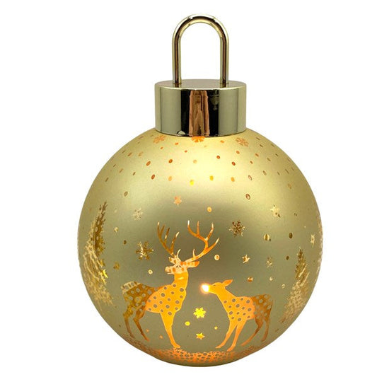 Gold LED Reindeer Bauble – 15 × 20cm