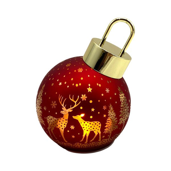 Small Red LED Reindeer Bauble – 13 × 15cm