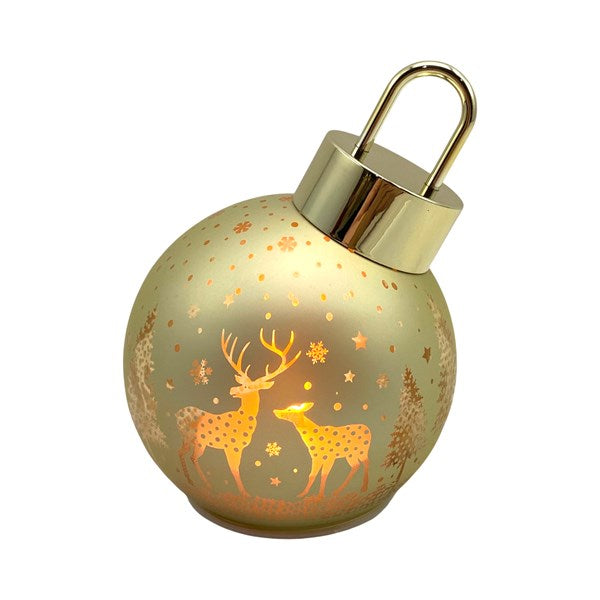 Small Gold LED Reindeer Bauble – 13 × 15cm