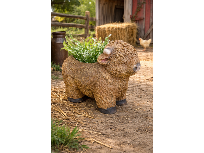 large highland cow planter