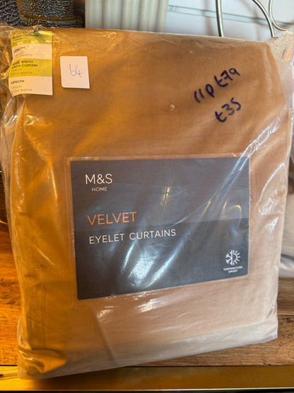 M & S Bronze Thermal Velvet Eyelet Curtains 66 x 72 inch