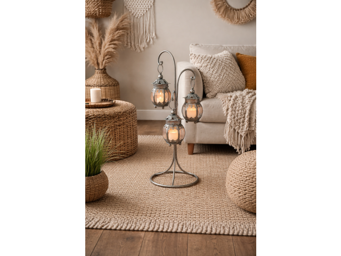 Large antique silver hanging lantern home decor