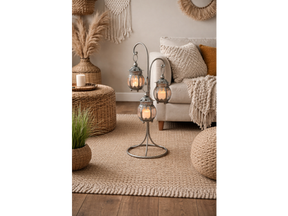 Large antique silver hanging lantern home decor