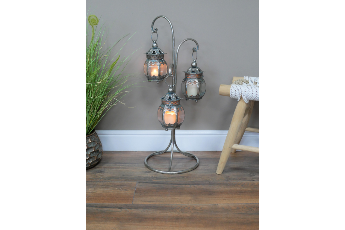 Large antique silver hanging lantern home decor