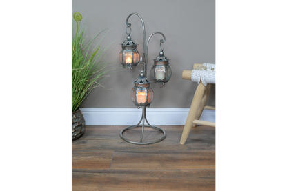 Large antique silver hanging lantern home decor