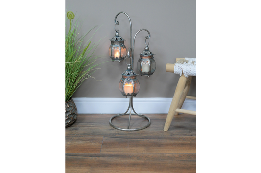 Large antique silver hanging lantern home decor