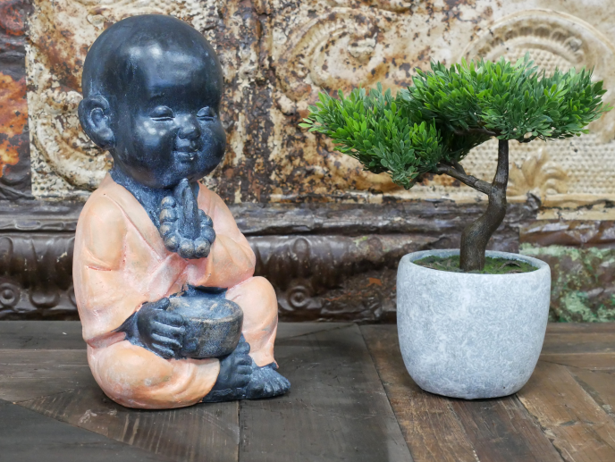 Sitting Monk  praying Buddha in orange Indoor or outdoor statue